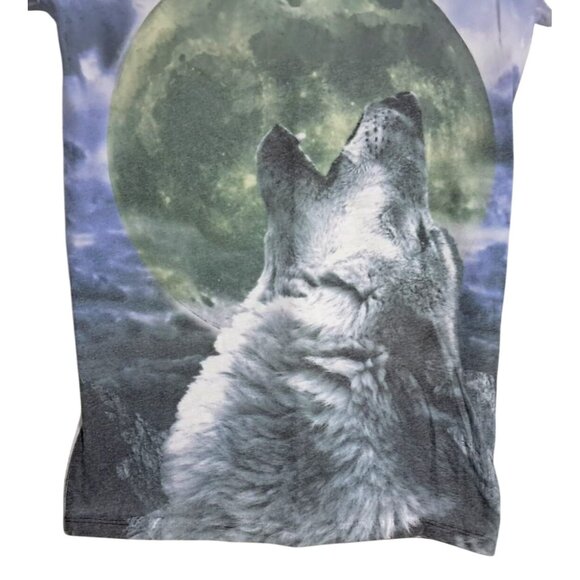 Y2K First Love Howling Wolf Graphic Tee V-Neck Womens S T Shirt Top - Picture 7 of 9